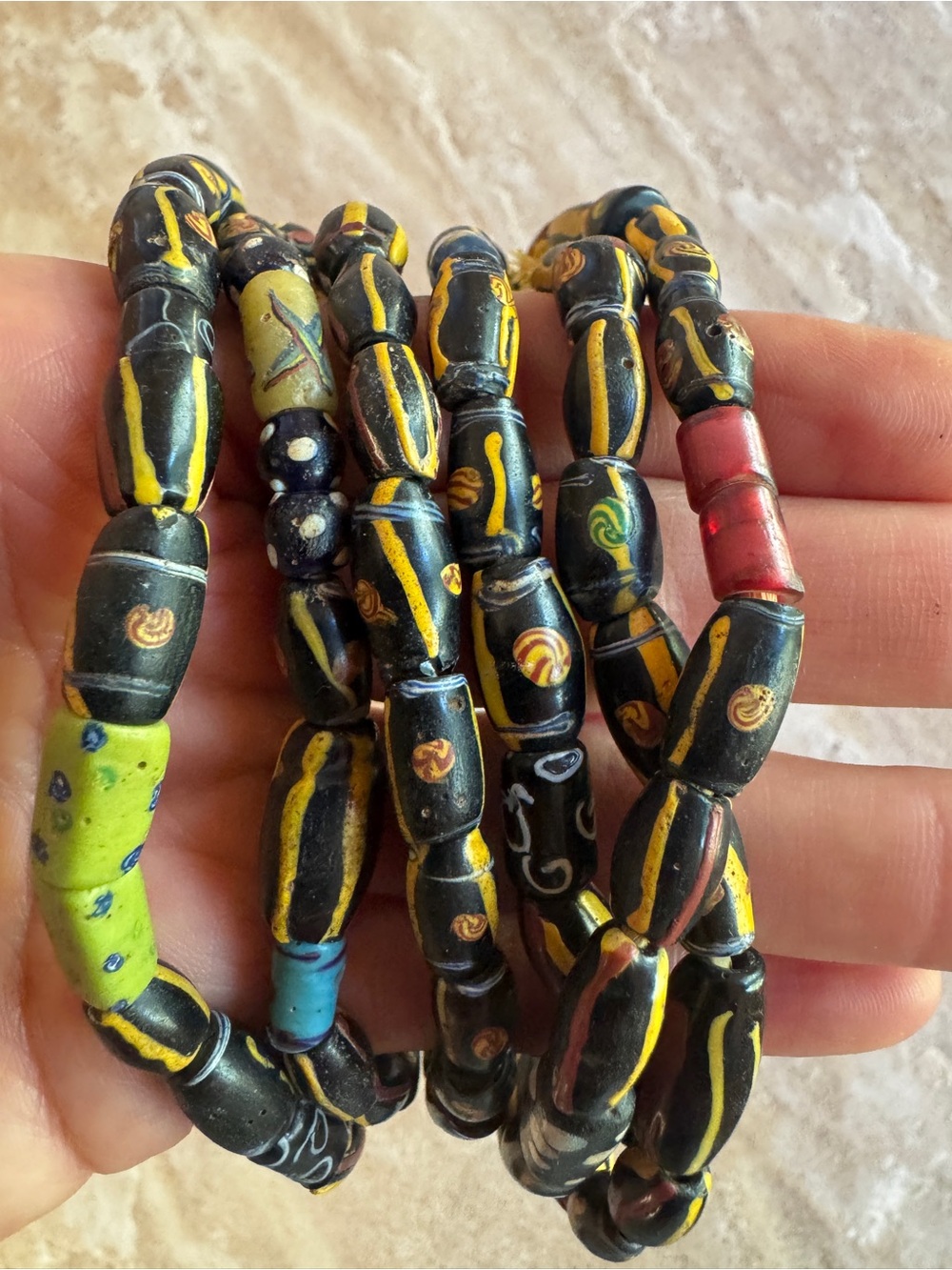 End Of The Day Trail Decorated Venetian Glass African Trade Beads / Lot of 3